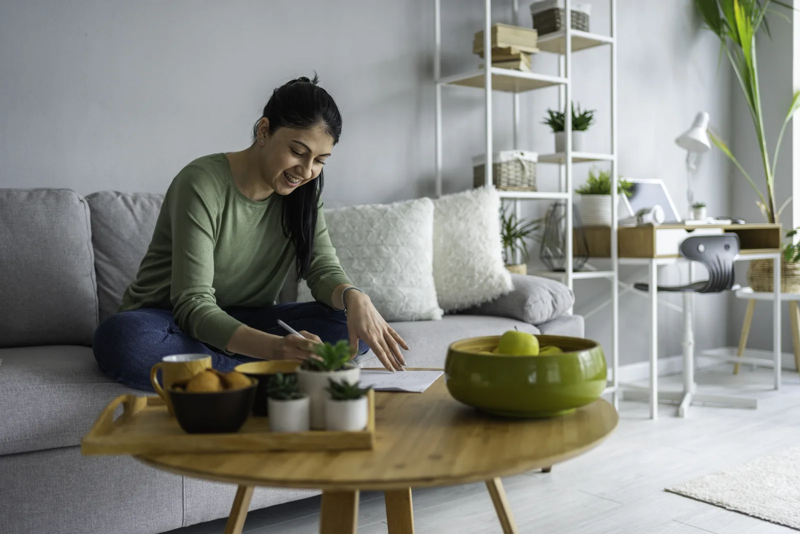 A woman preparing healthy food at home